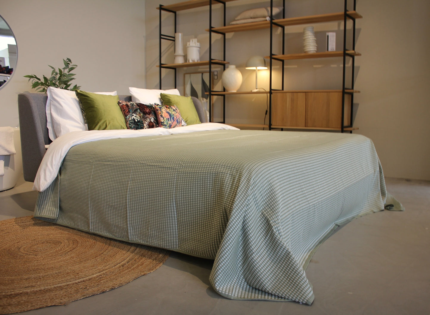 Wafeldeken groen 2 persoons sprei met biesband. 280 x 270 - Bamar Lifestyle