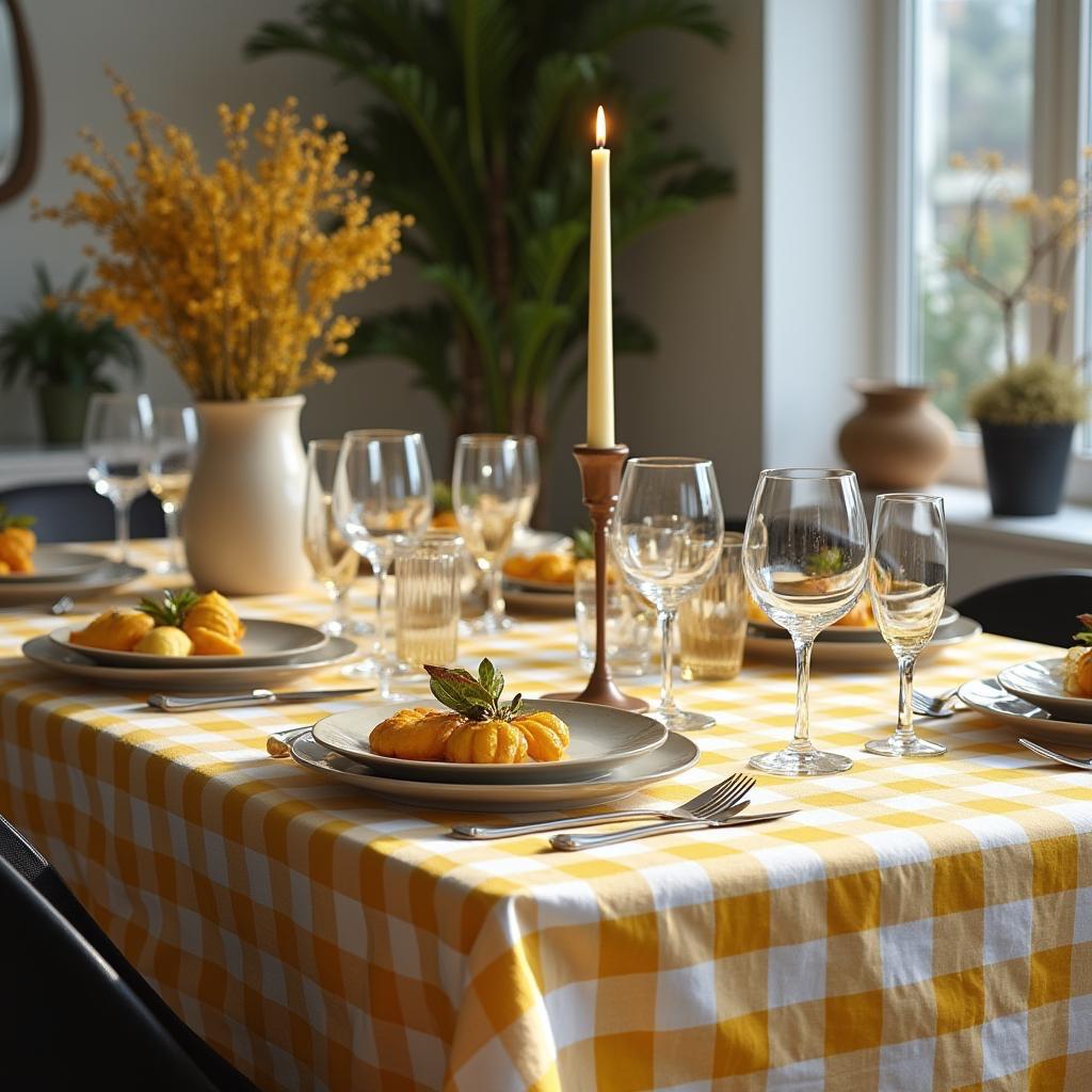 Geel geruit tafelkleed - Grote ruit (Strijkvrij)