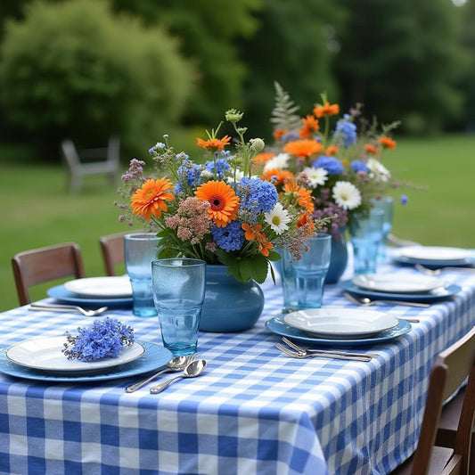 Blauw geruit tafelkleed - Grote ruit (Strijkvrij)