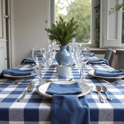 Blauw geruit tafelkleed - Grote ruit (Strijkvrij)