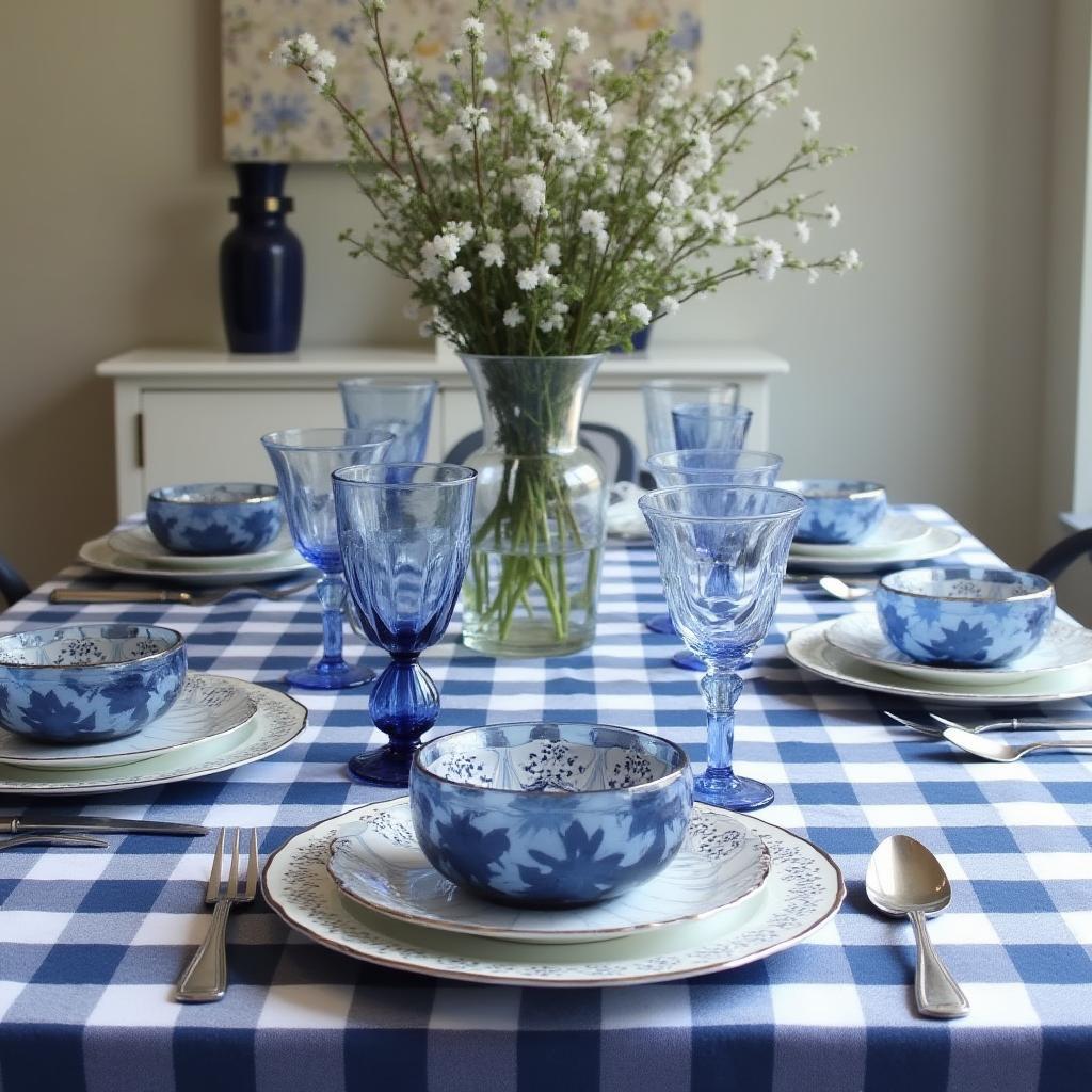 Blauw geruit tafelkleed - Grote ruit (Strijkvrij)
