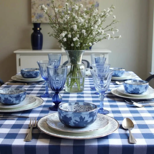 Blauw geruit tafelkleed - Grote ruit (Strijkvrij) - Bamar Lifestyle