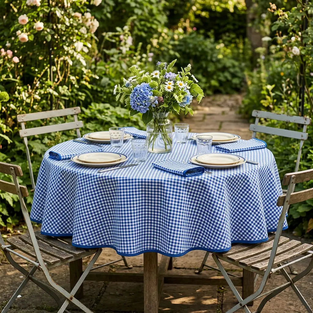 Blauw tafelkleed - kleine ruit brabantsbont (Strijkvrij) Bamar Lifestyle