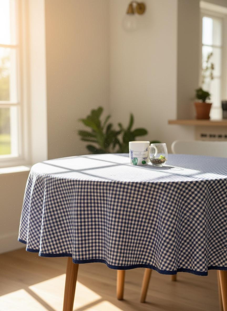 Blauw brabantsbont tafelkleed - kleine ruit (Strijkvrij)