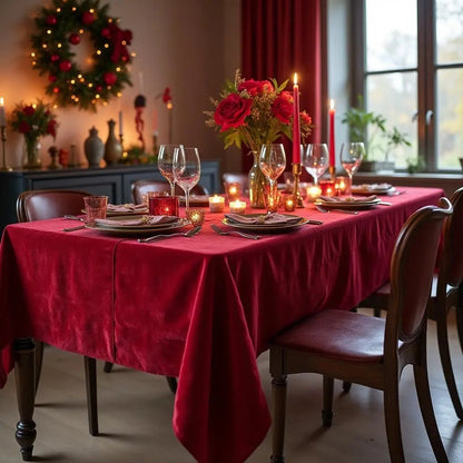 Rood velvet tafelkleed – luxe fluwelen uitstraling met elegante biesrand - Bamar Lifestyle