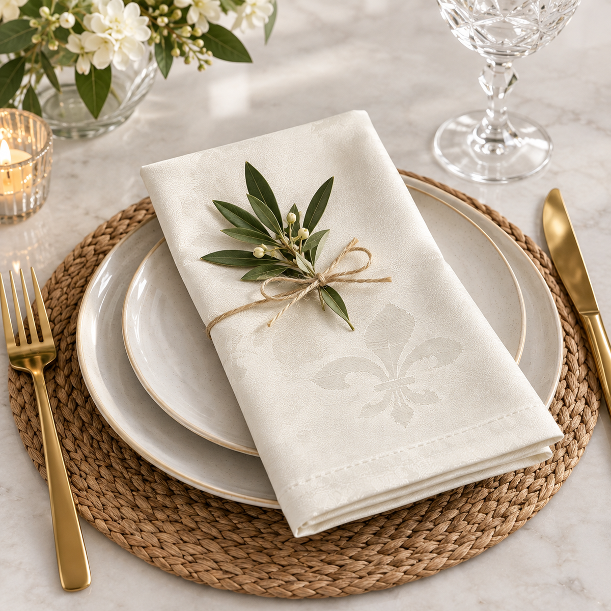 Damast Servetten Franse Lelie Ivoor – Hotelkwaliteit (250 g/m²) Bamar Lifestyle