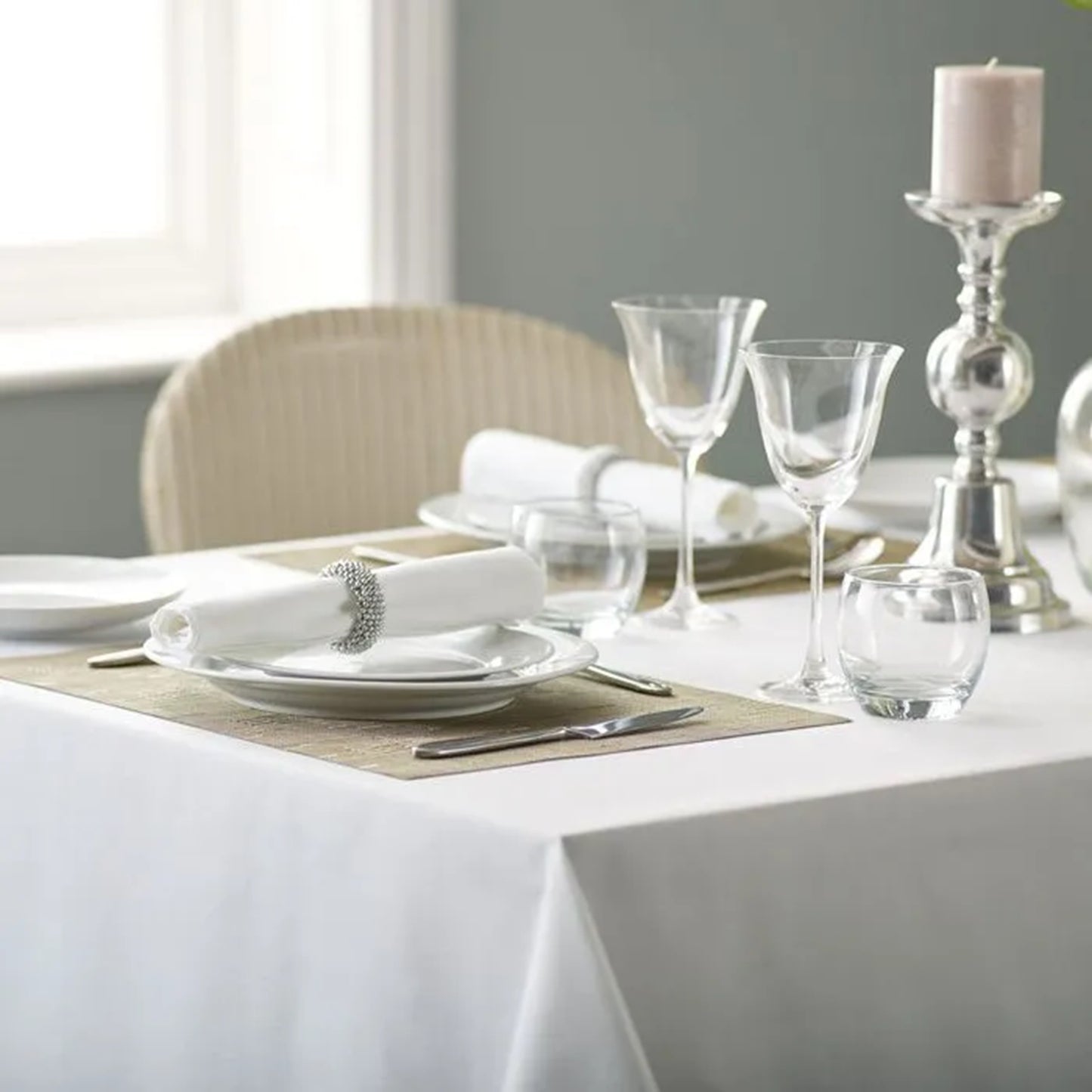 Luxe wit damasten tafelkleed – 100% katoen, hotelkwaliteit - Bamar Lifestyle