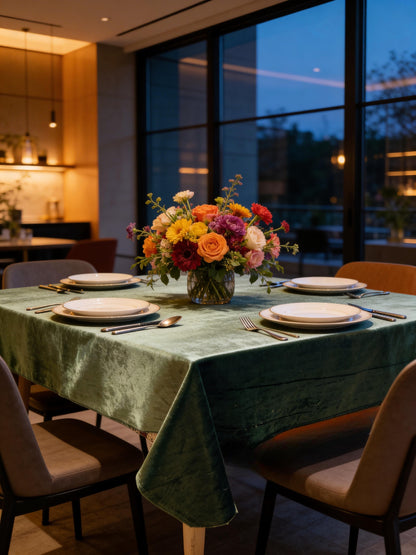 Luxe fluweel tafelkleed Dubai – Zeegroen Bamar Lifestyle