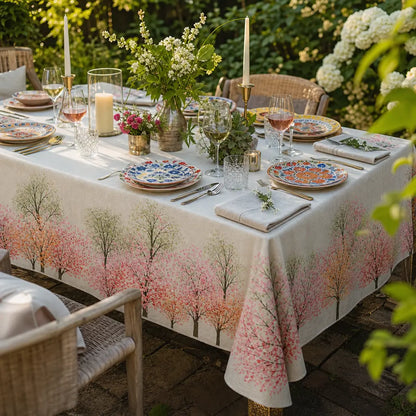 Sakura tafelkleed – bloesem en fruitbomen in een stijlvolle linnenlook - Bamar Lifestyle