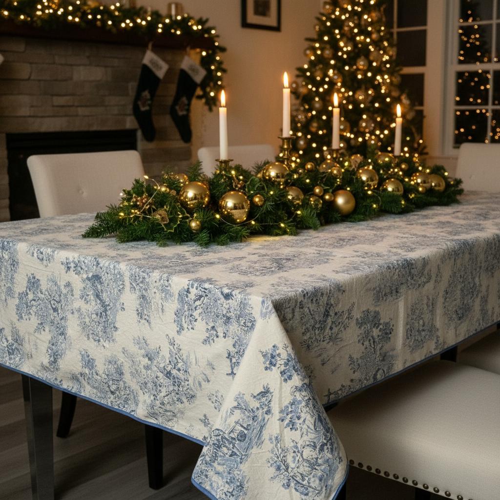 Frans Landelijk Tafelkleed Chateau Bleu – 100% Katoen (met Blauwe Biesband) Bamar Lifestyle
