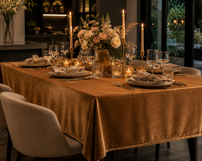 Fluwelen Tafelkleed Dubai Koper / Goud – Luxe Velvet Bamar Lifestyle