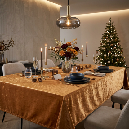 Fluwelen Tafelkleed Dubai Koper / Goud – Luxe Velvet Bamar Lifestyle