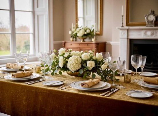 Luxe fluweel tafelkleed Dubai – Koper / Goud Bamar Lifestyle