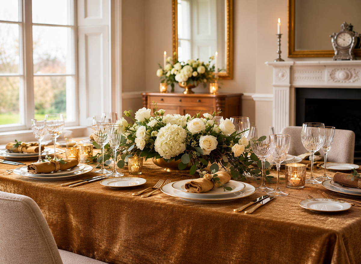 Fluwelen Tafelkleed Dubai Koper / Goud – Luxe Velvet Bamar Lifestyle