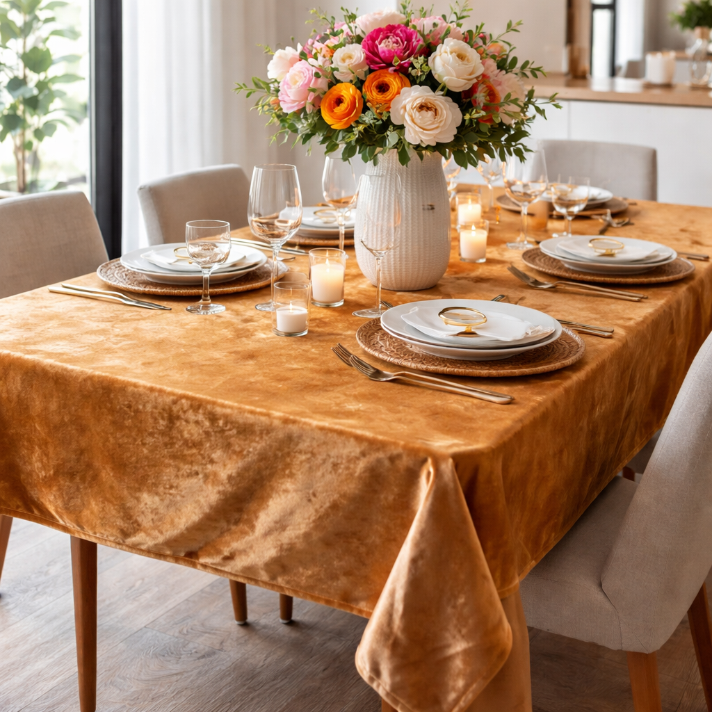 Luxe fluweel tafelkleed Dubai – Koper / Goud Bamar Lifestyle