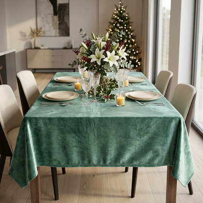 Fluwelen Tafelkleed Dubai Zeegroen – Luxe Velvet (Petrol / Groenblauw) Bamar Lifestyle