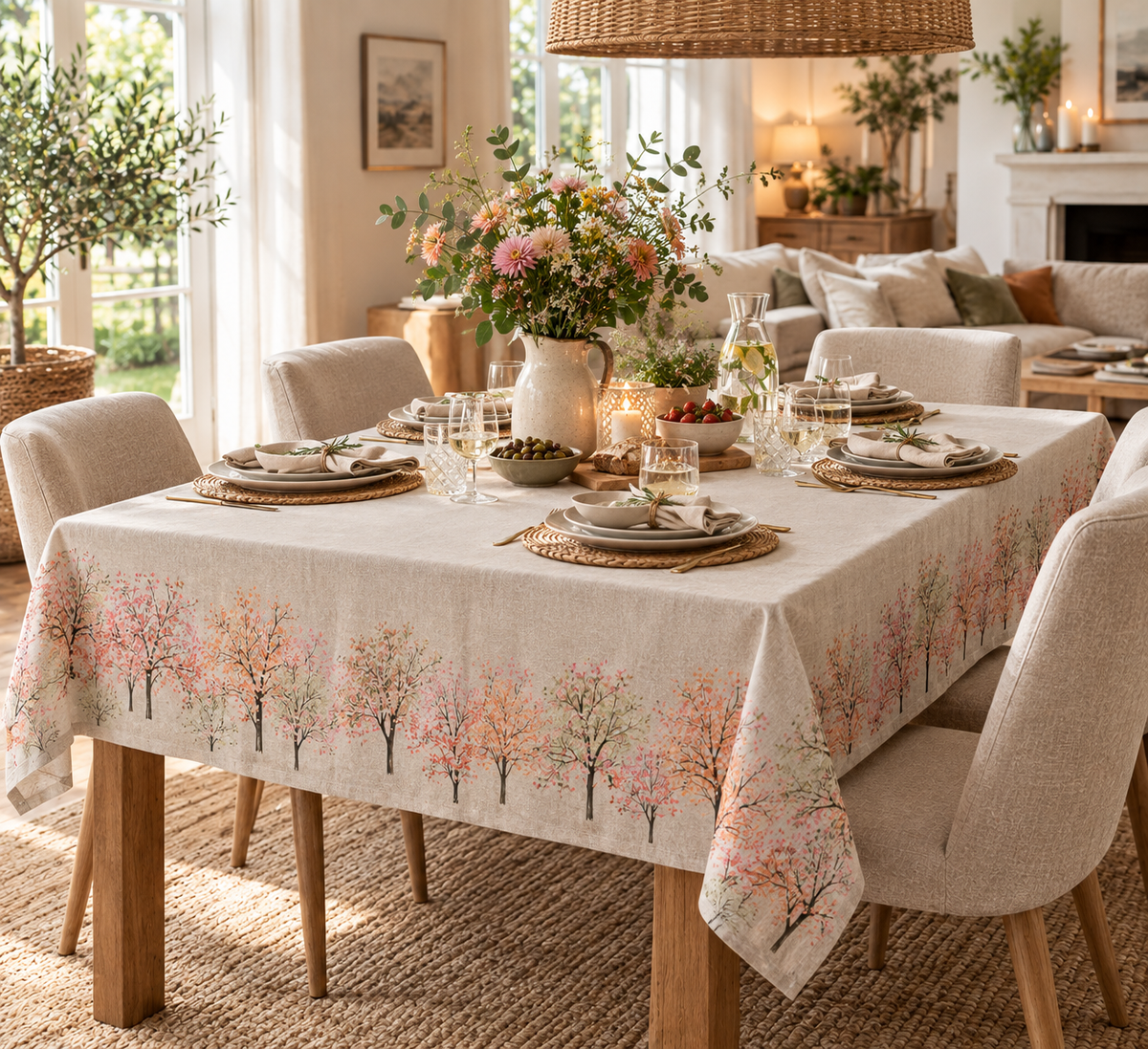 Bloesem Tafelkleed Sakura – Linnenlook (Katoen/Polyester) Bamar Lifestyle