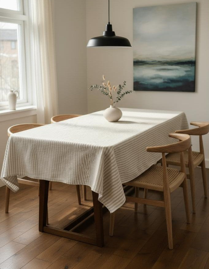 Gestreept katoenen Tafelkleed Salima beige