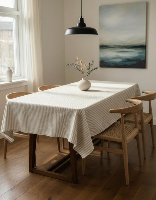 Gestreept katoenen Tafelkleed Salima beige