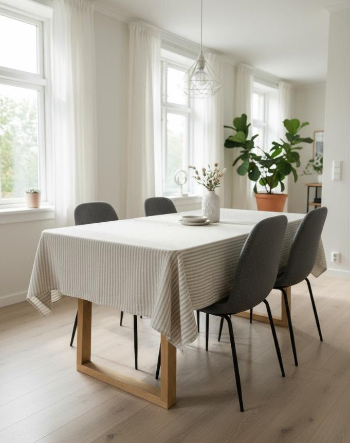 Gestreept katoenen Tafelkleed Salima beige