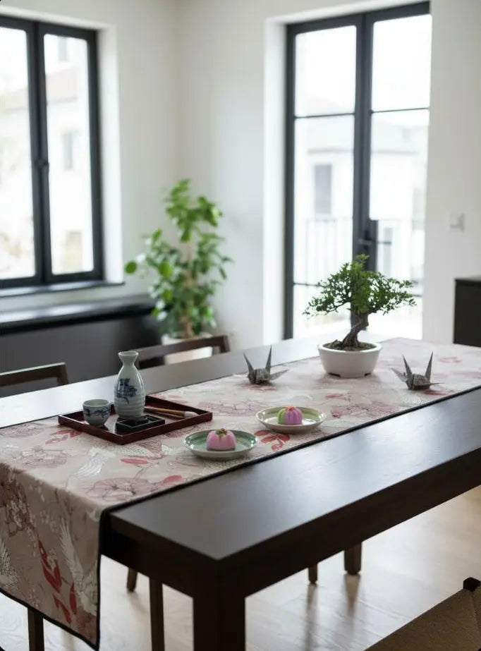 Tafelloper Kawagoe roze op tafel