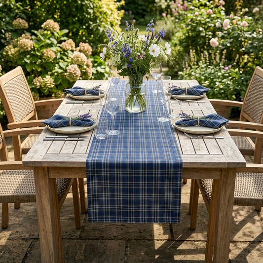 Blauw Geruite Tafelloper Windsor – Schotse Ruit / Tartan (Strijkvrij) Bamar Lifestyle