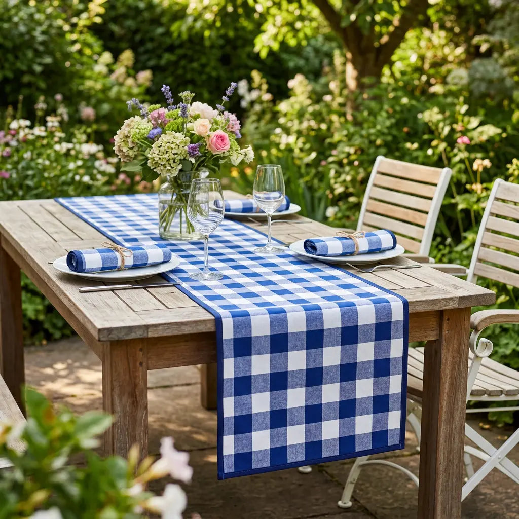 Tafelloper Grote ruit blauw (Strijkvrij) Bamar Lifestyle