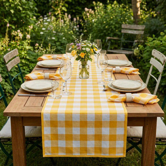 Tafelloper Grote ruit geel (Strijkvrij) Bamar Lifestyle