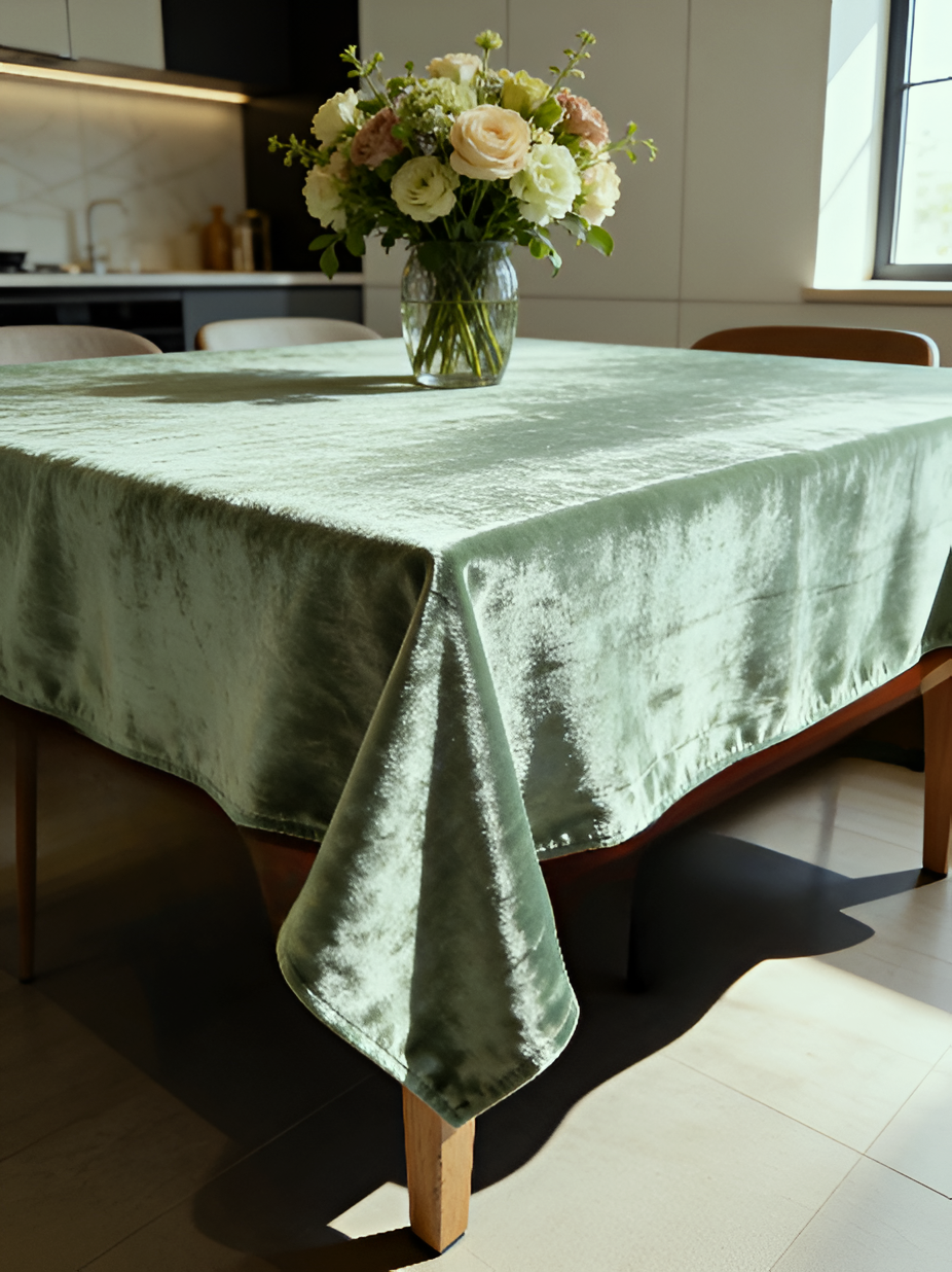 Luxe fluweel tafelkleed Dubai – Zeegroen Bamar Lifestyle