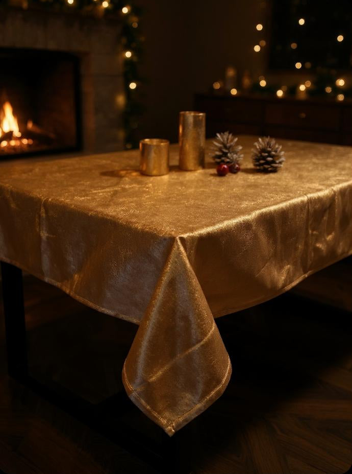 Luxe fluweel tafelkleed Dubai – Koper / Goud